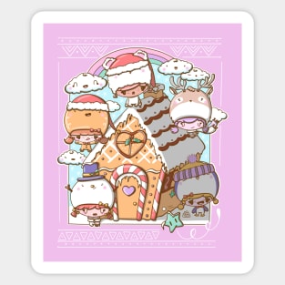 Festive gingerbread house with bubble head cuties Sticker
